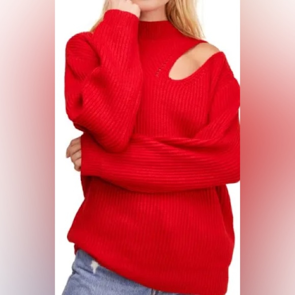Astr the label Red Cut Out Shoulder Ribbed Sweater
